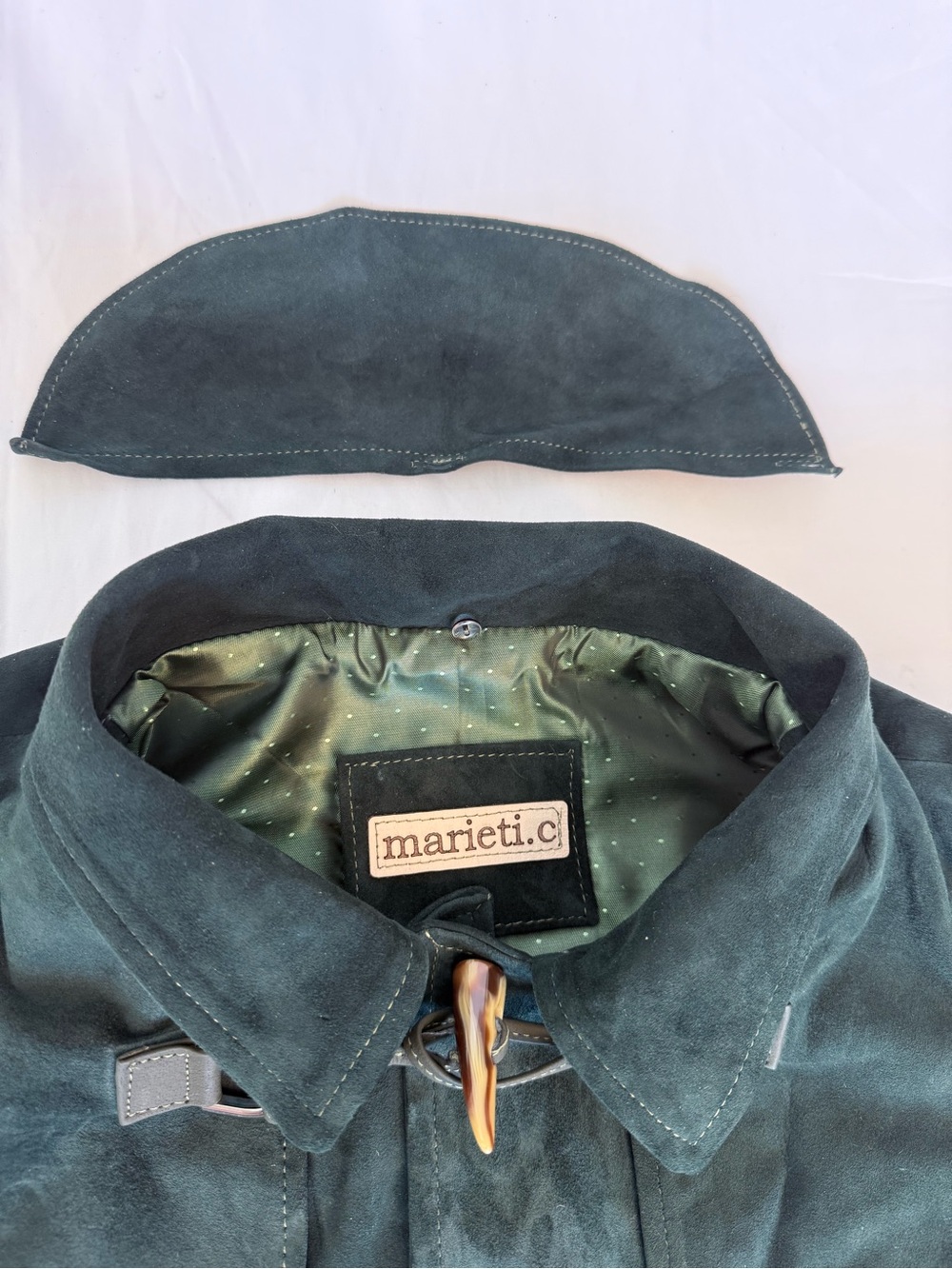 Men's Forest Green Suede Toggle Coat - Picture 12 of 15